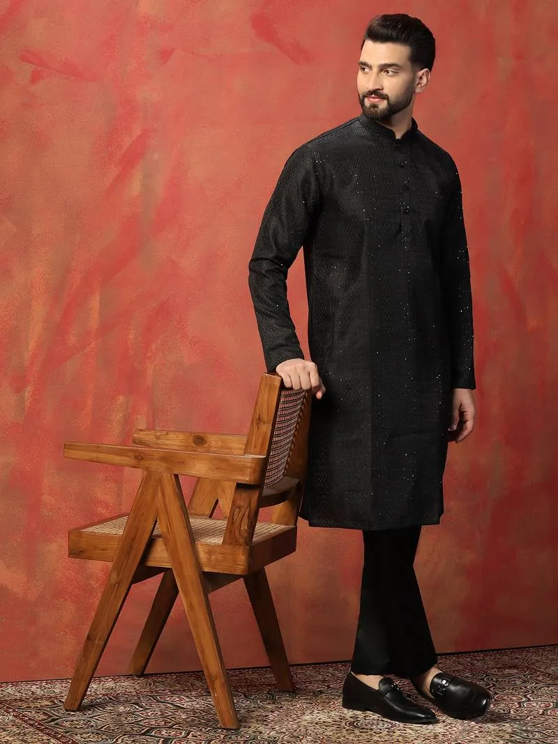 Men Black Bangalore Silk Kurta